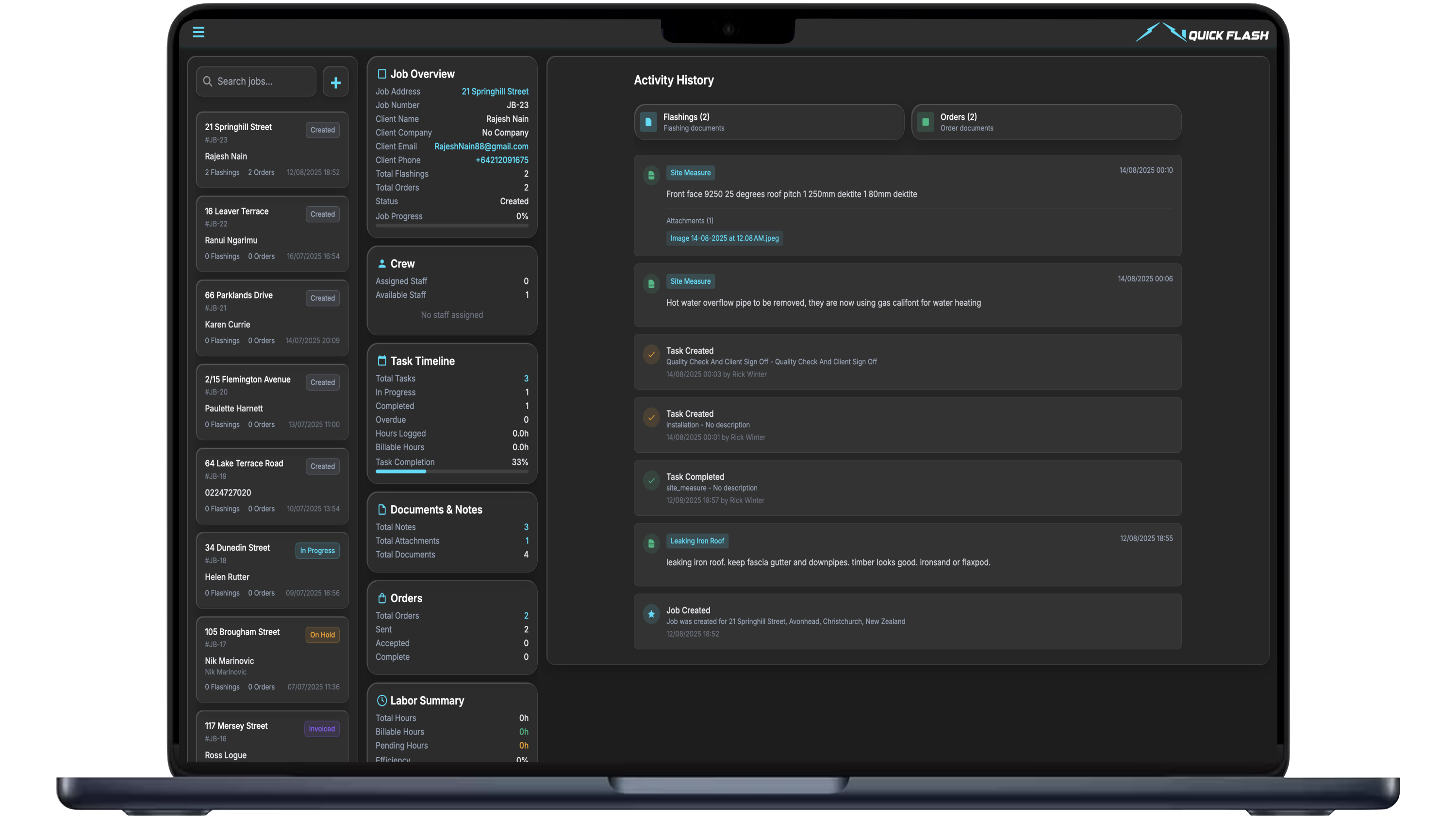 Quick Flash job overview for roofing projects