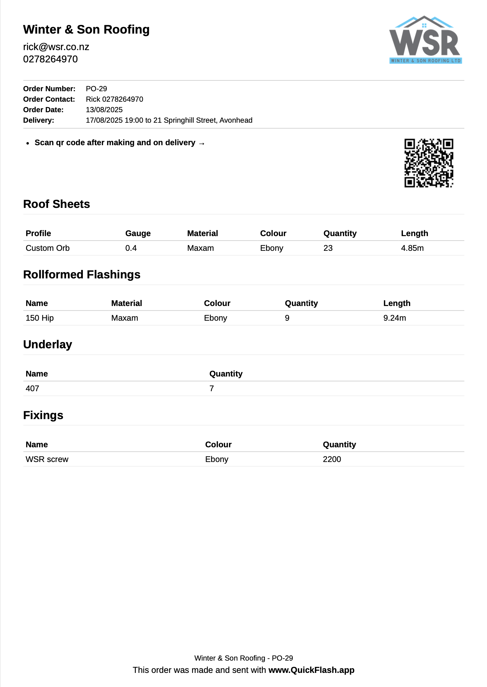 Order roofing materials and complete packages in Quick Flash