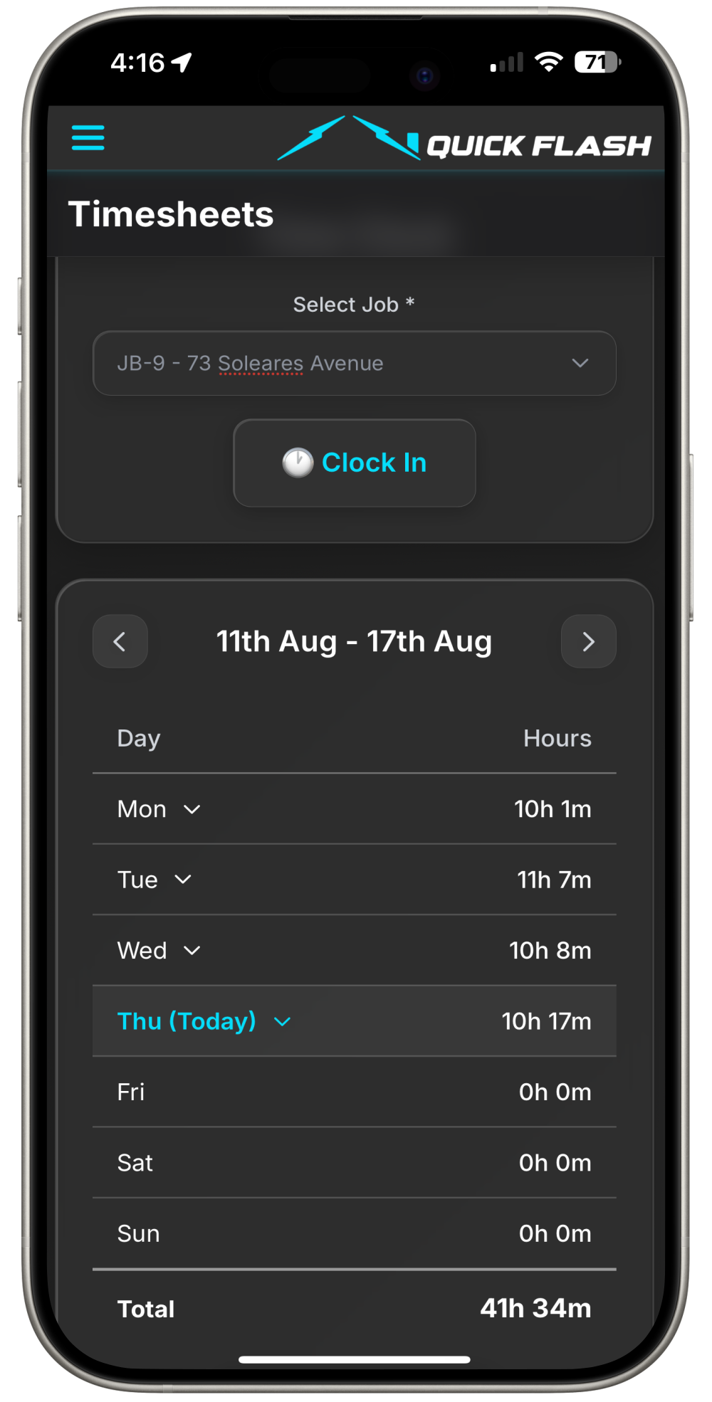 Timesheets on mobile