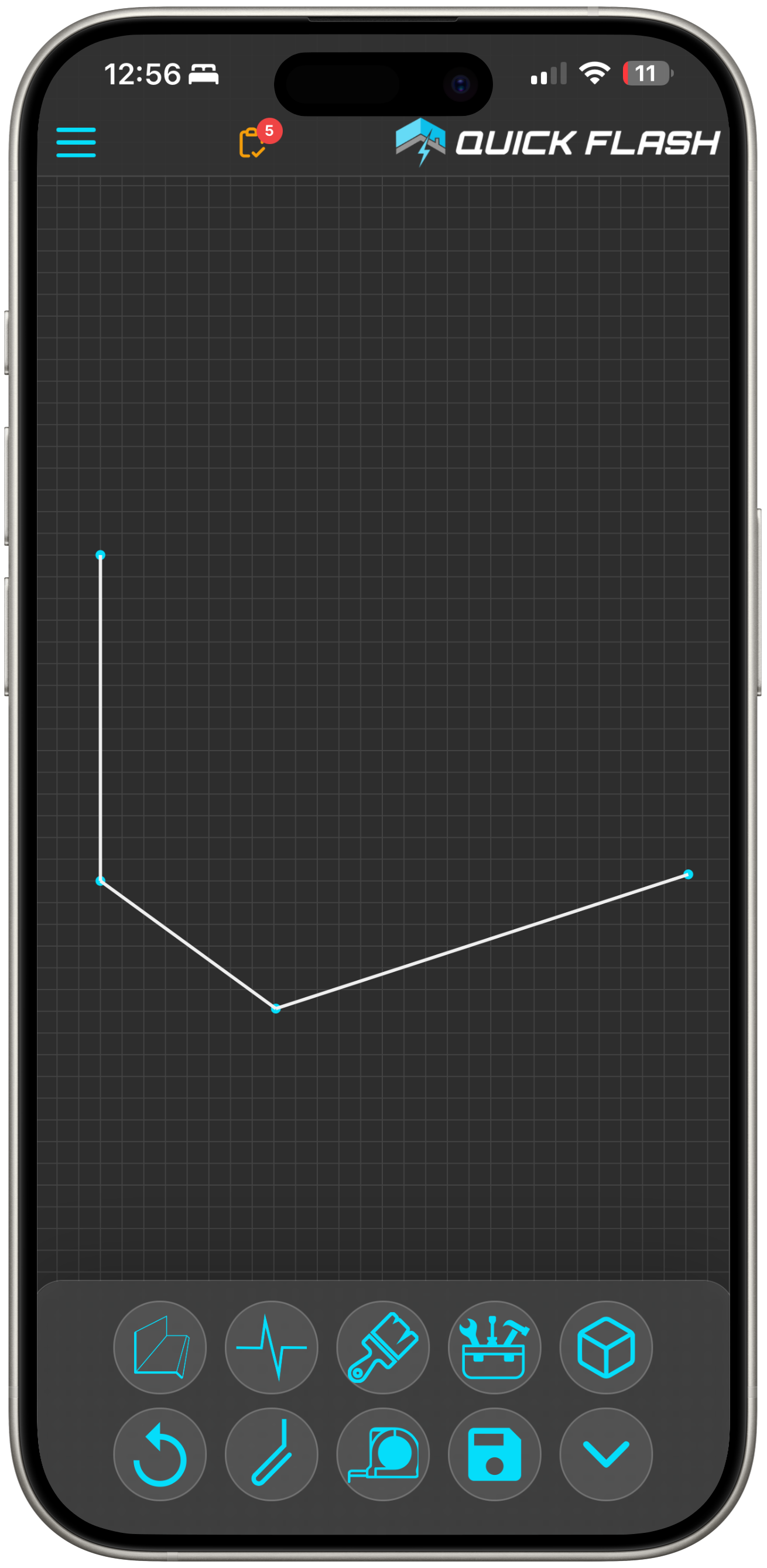 Quick Flash Flashing Designer on iPhone drawing a flashing profile outline