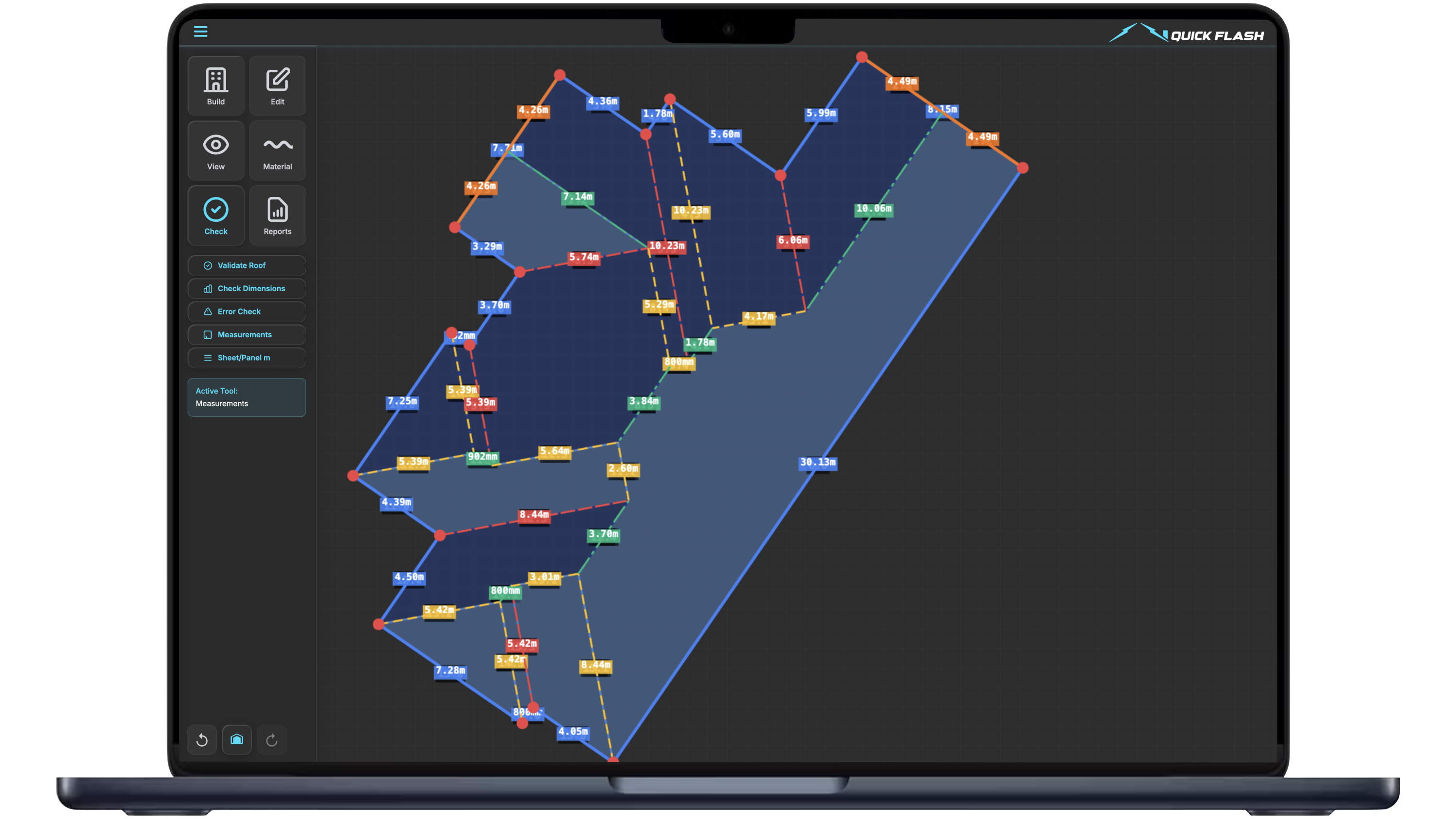 Quick Flash roof takeoff 3D model for accurate material quantities